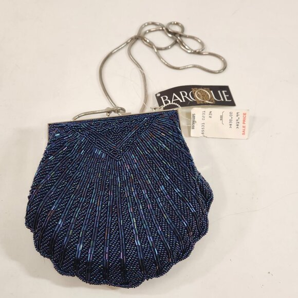Vintage Baroque Blue Beaded Clutch Purse Woodward's 1980s NWT - Picture 2 of 9